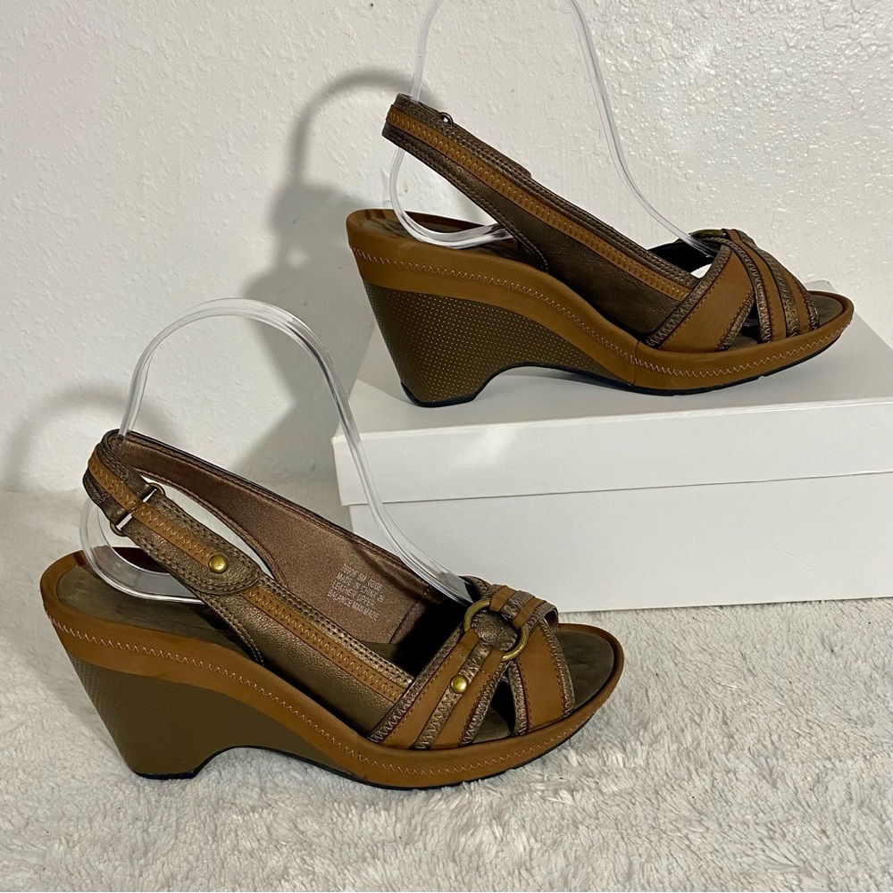 Privo by Clarks Brown Leather Slingback Wedge Sandals Women’s Size 6 - Picture 3 of 10